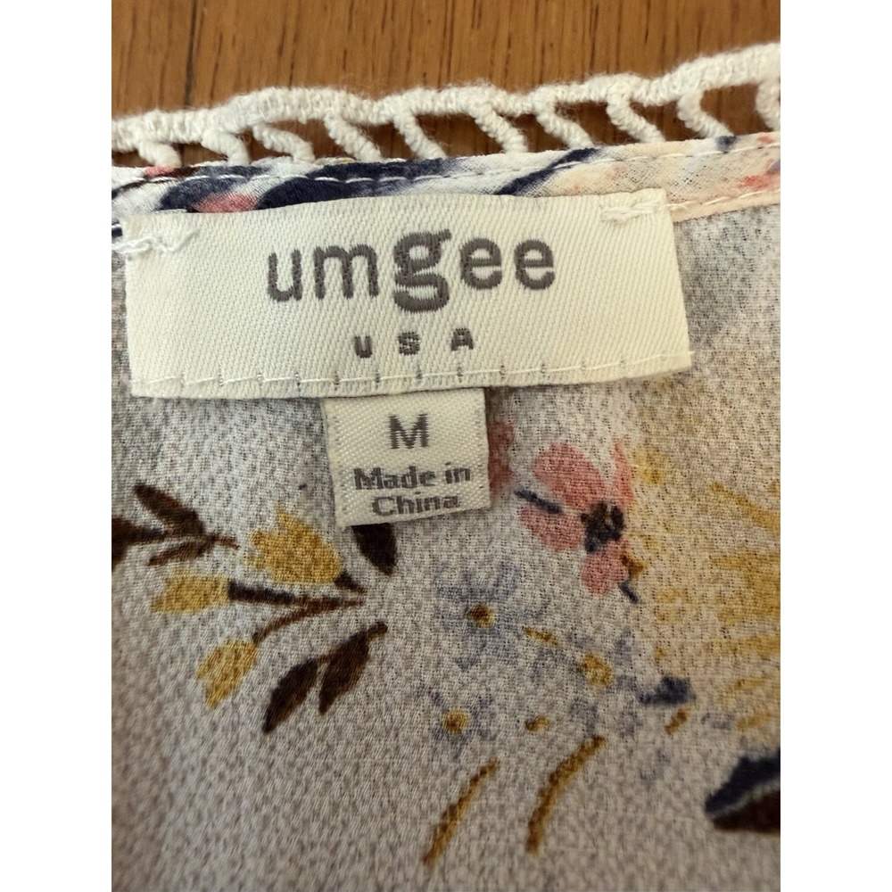 Umgee USA M Floral Boho Tunic Top Bell Sleeve V Neck Peasant Cottagecore - Picture 5 of 12